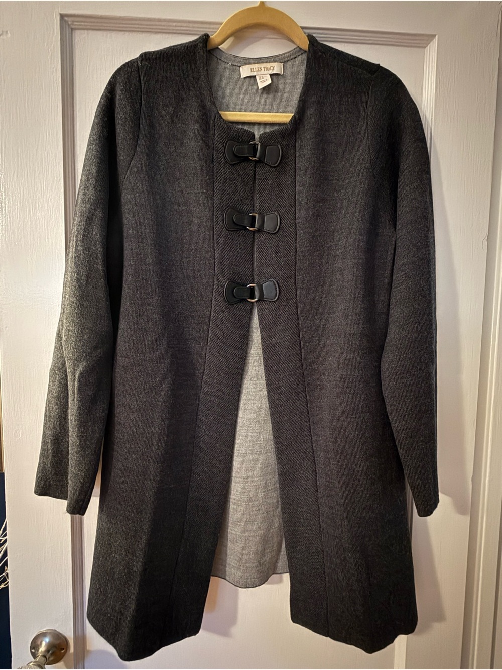 Ellen Tracy Charcoal Wool-Blend Toggle Cardigan - Women's XL